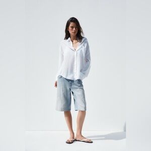Zara NWT White 100% Cotton Oversized Gauze Button Down Shirt (Size XS)